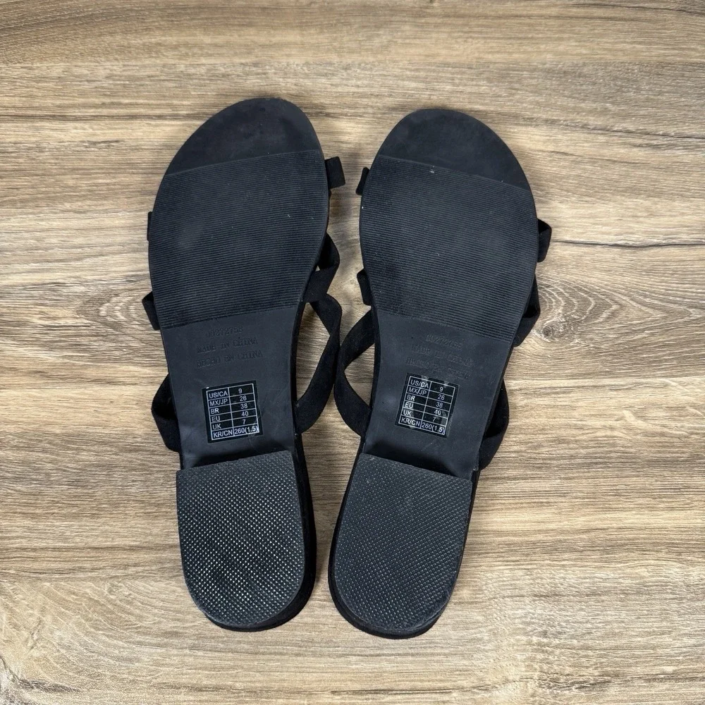 Forever 21 Slip On Sandal Suede Black Women's Triple Strap Casual Size 9